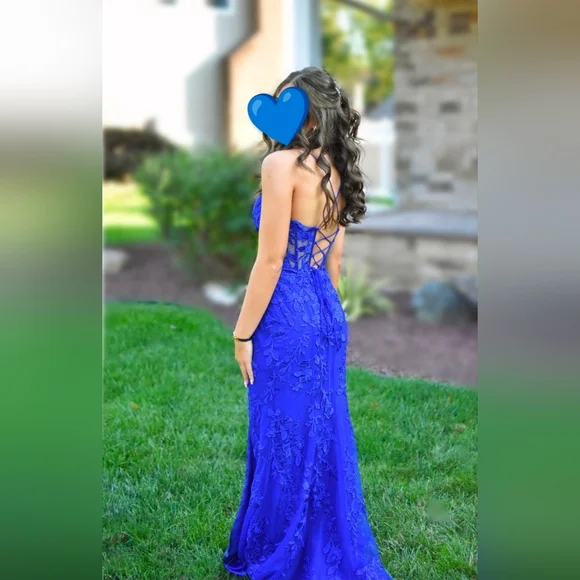 Sherri Hill Royal Blue Lace Prom Dress - Picture 2 of 2